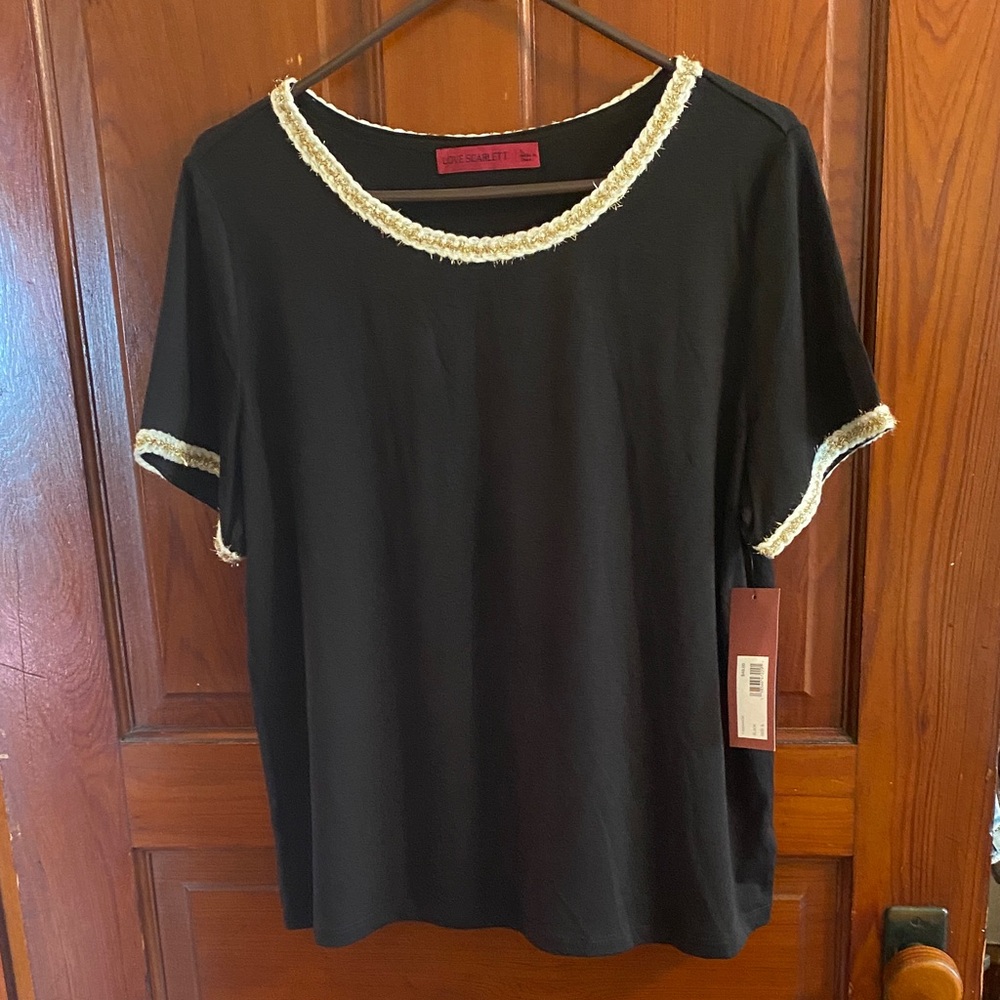 Eileen Fisher Black Blouse with Gold Accents. NWT Love Scarlett